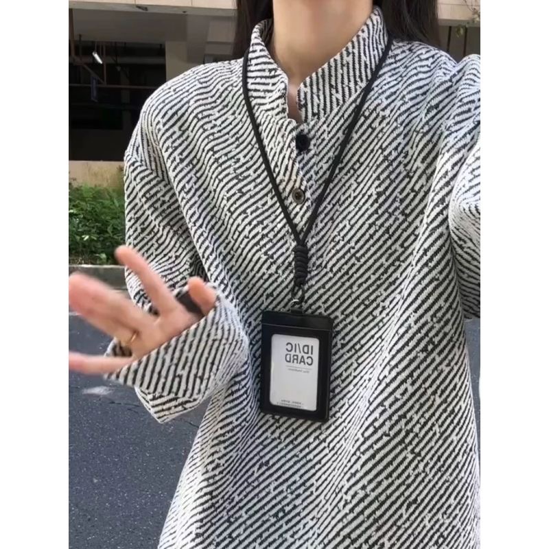美式复古雪尼尔长袖T恤男款设计感立领POLO情侣内搭打底衫