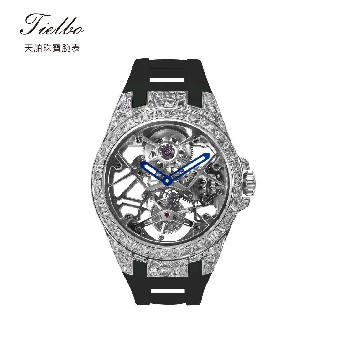 天舶品牌宇宙无垠TY805镶满钻镂空高档帅气质陀飞轮男士机械腕表