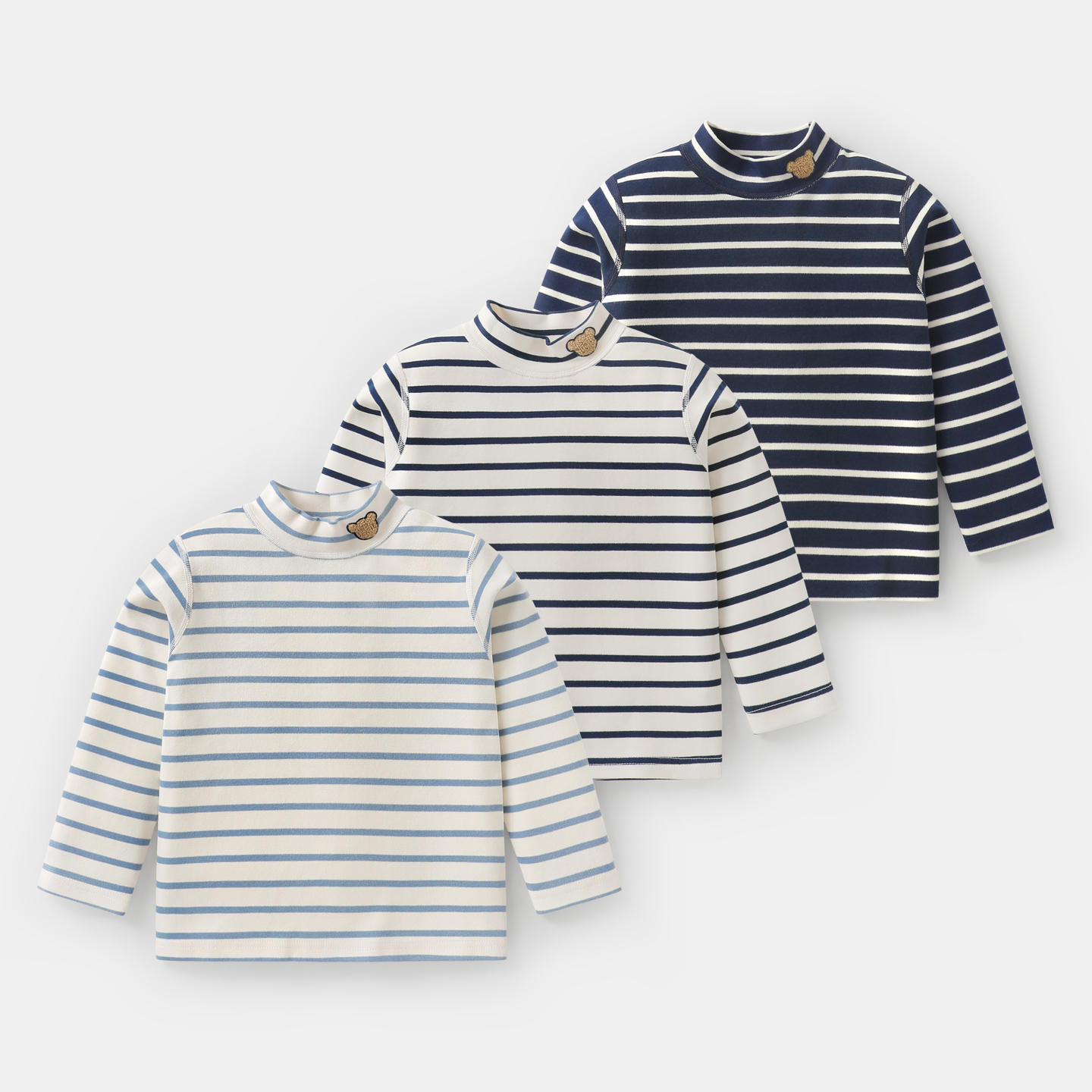 儿童条纹抗菌无骨半高领打底衫秋冬新款儿童宝宝小童上衣U16799