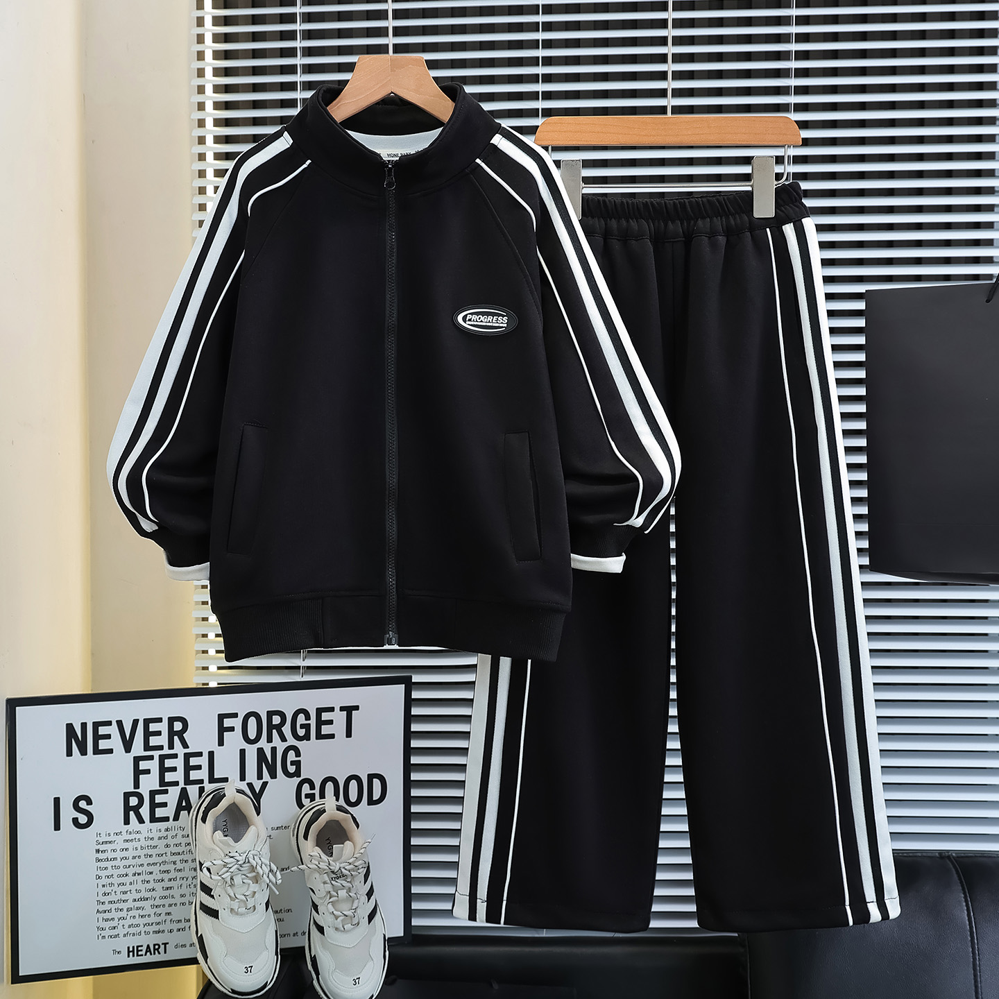 男童春秋运动拉链衫套装2025新款中大童儿童痞帅炸街两件套休闲潮