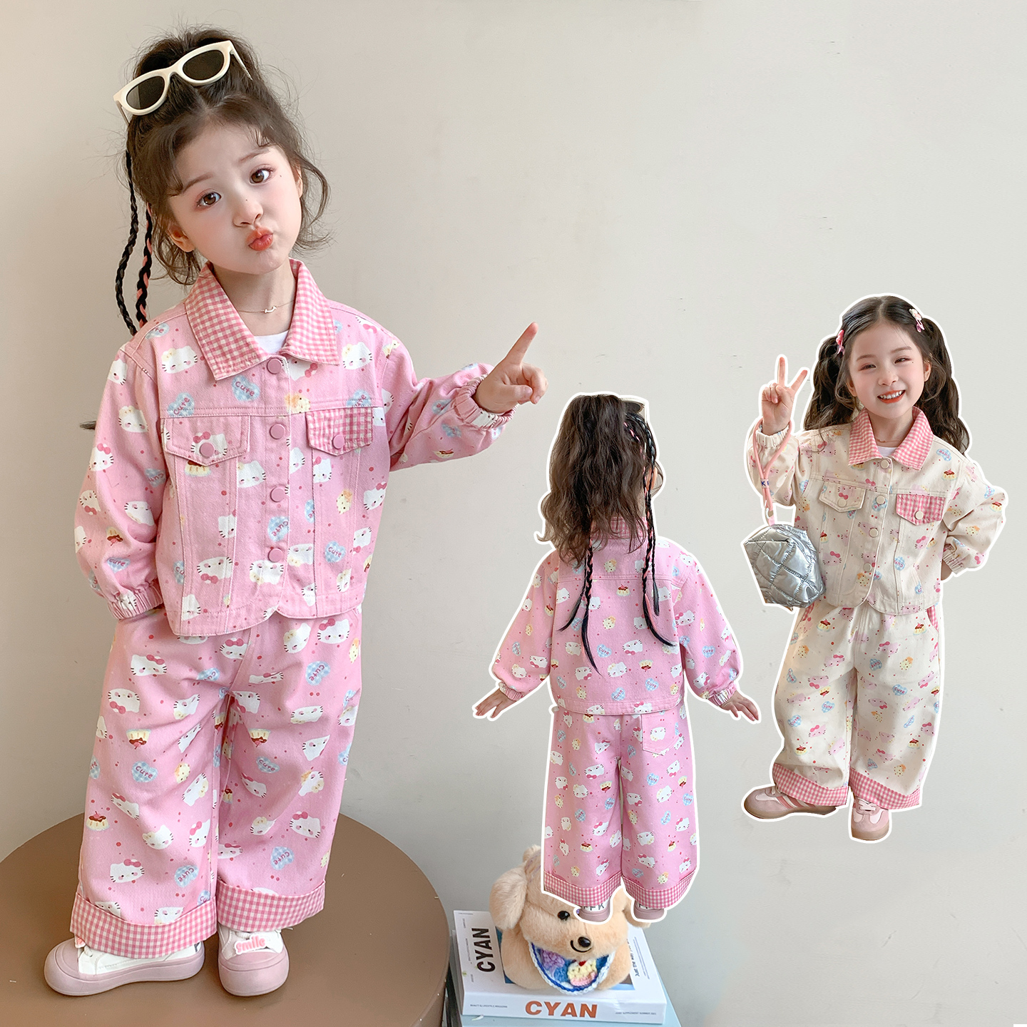 小女孩春秋装洋气女宝宝套装时髦秋款女宝宝外套阔腿裤卡通两件套