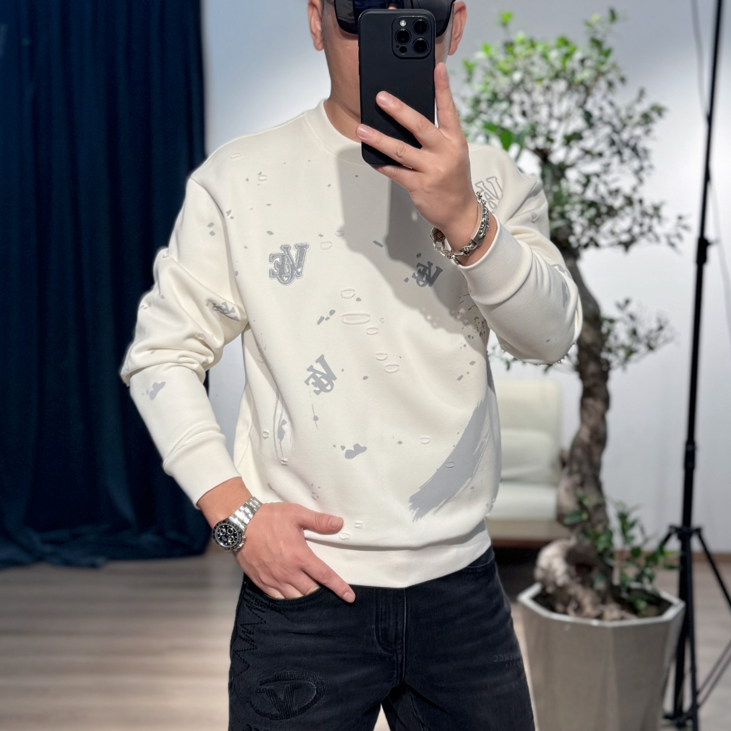 【VG轻奢】25秋季新款VEHO重工刺绣提花时尚微阔百搭卫衣12866