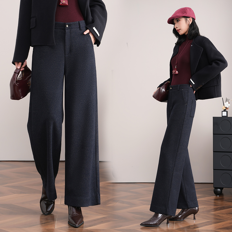 纯色毛呢阔腿裤女2025秋冬季新款羊毛垂感休闲裤高腰显瘦直筒裤子