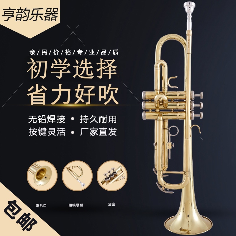 亨韵乐器电泳金降B调小号三音号巴哈型初学专业演奏考级款