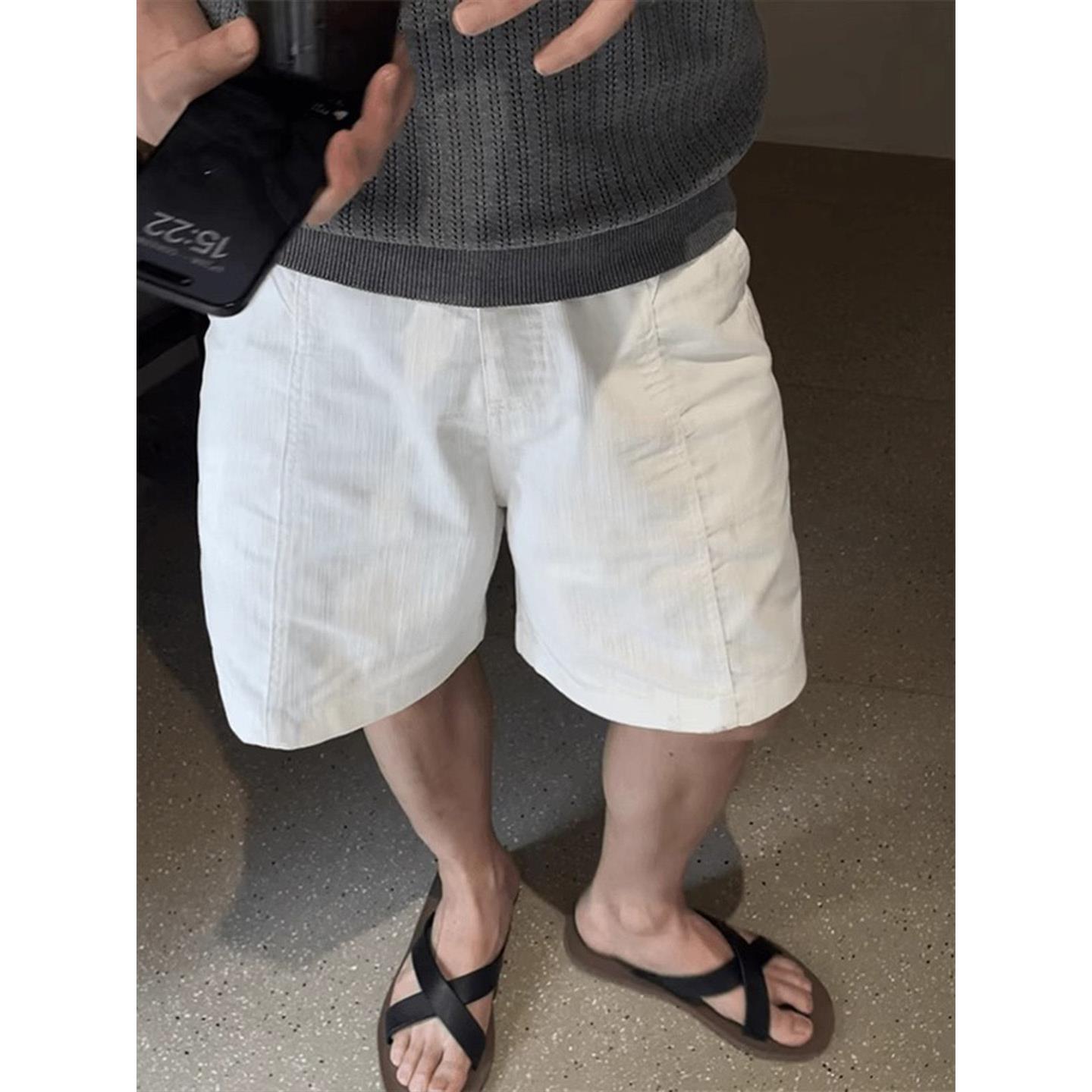 cleanfit白色解构短裤男款夏季老钱风休闲中裤美式复古薄款五分裤