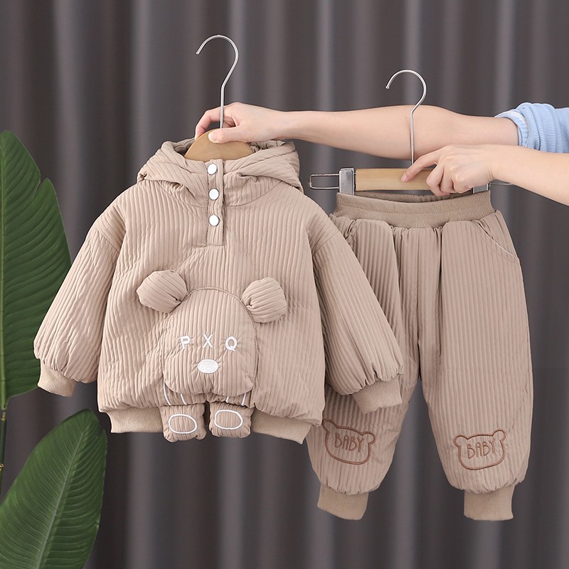 巴拉开门红男童宝宝新款加绒洋气冬套装儿童卫衣加厚小孩外套衣服