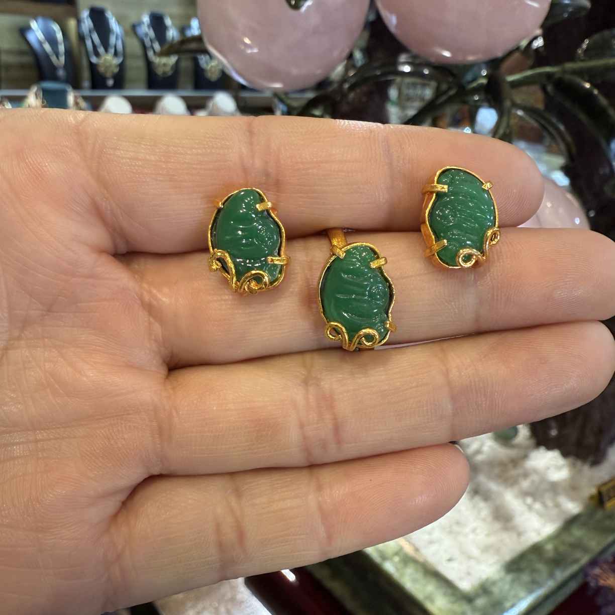 铜合金婚庆饰品 耳环藏装必备 绿色两件套