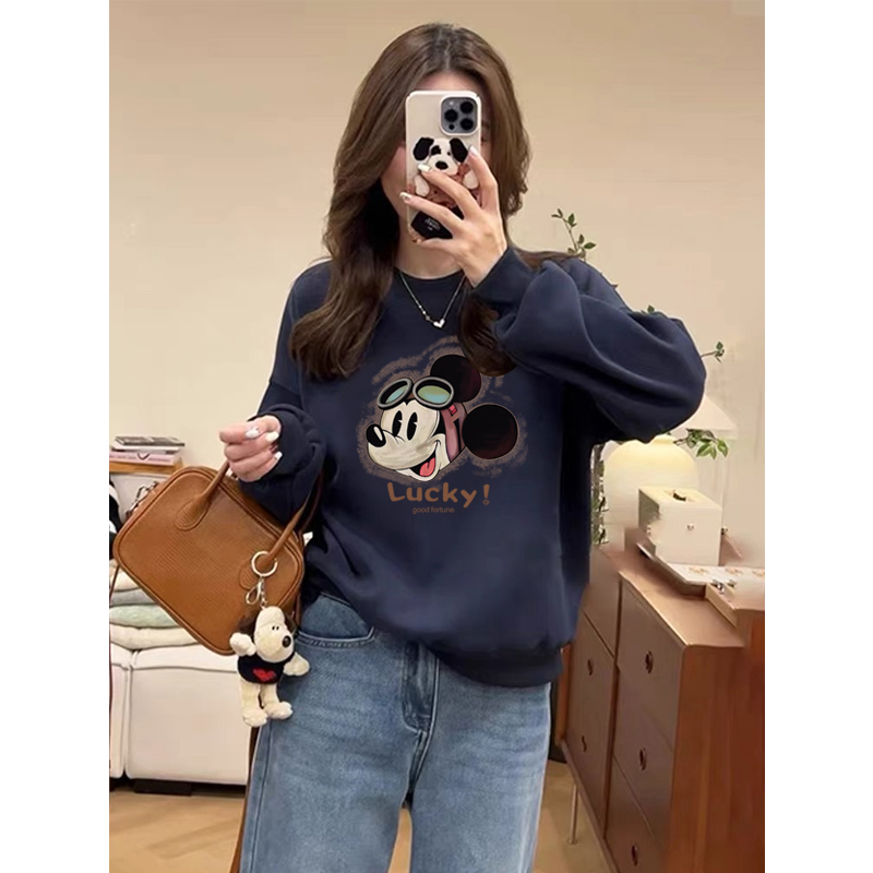 圆领套头打底衫加绒加厚卫衣女2025秋冬新款宽松韩版外套春秋薄款