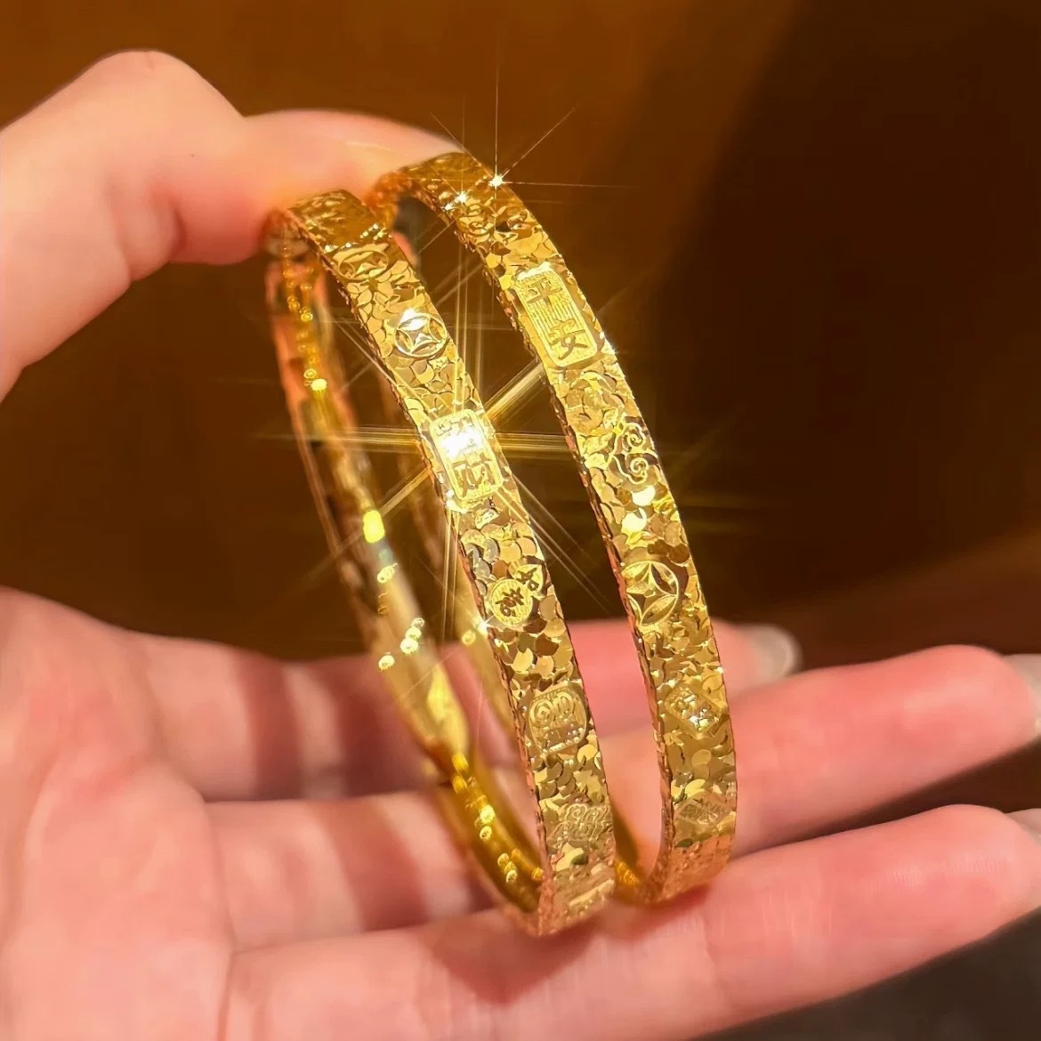 铜合金手镯 碎冰冰吉言平安招财手镯女时尚高级感手环送女友礼物