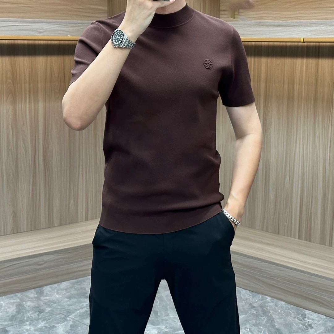 春夏男士毛衣打底针织衫简约纯色高品质商务潮流圆领短袖毛衣修身