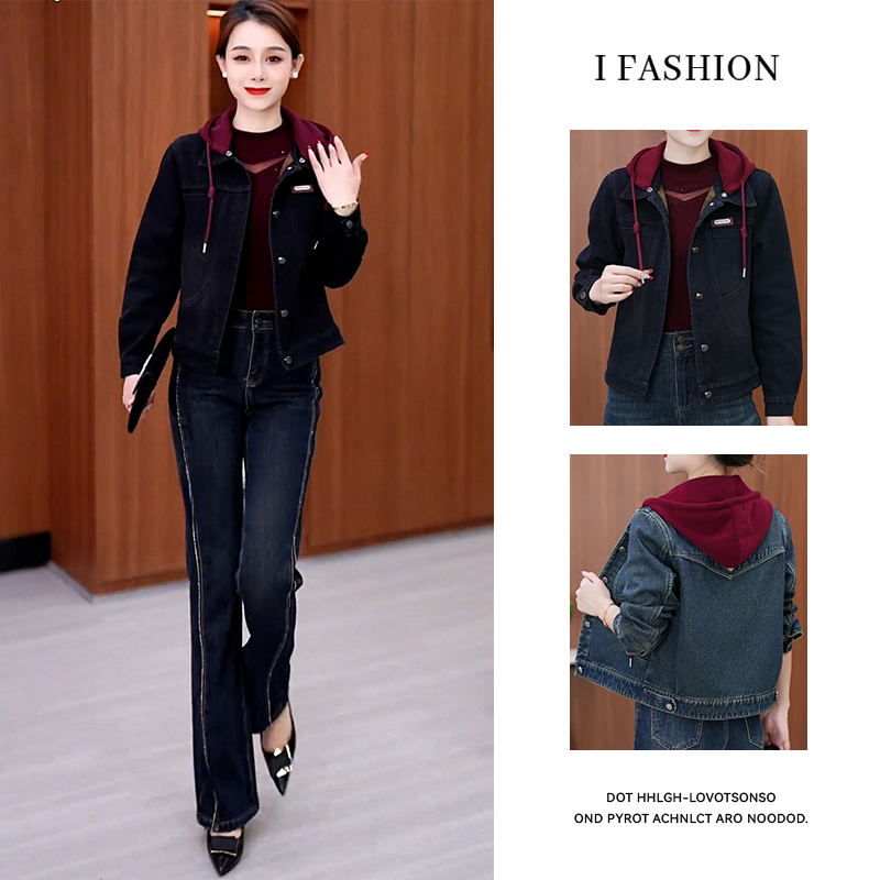 加绒加厚设计感牛仔连帽短外套女2025冬季新款宽松小个子夹克上衣