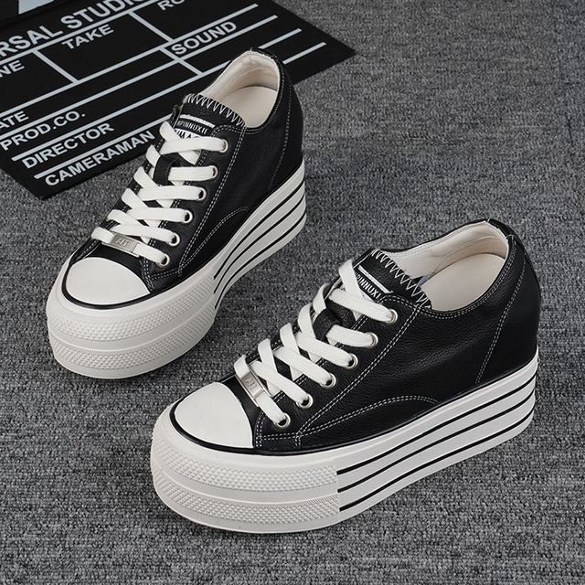 厚底鞋女小个子2025春秋款头层牛皮小白鞋10公分内增高女鞋松糕鞋