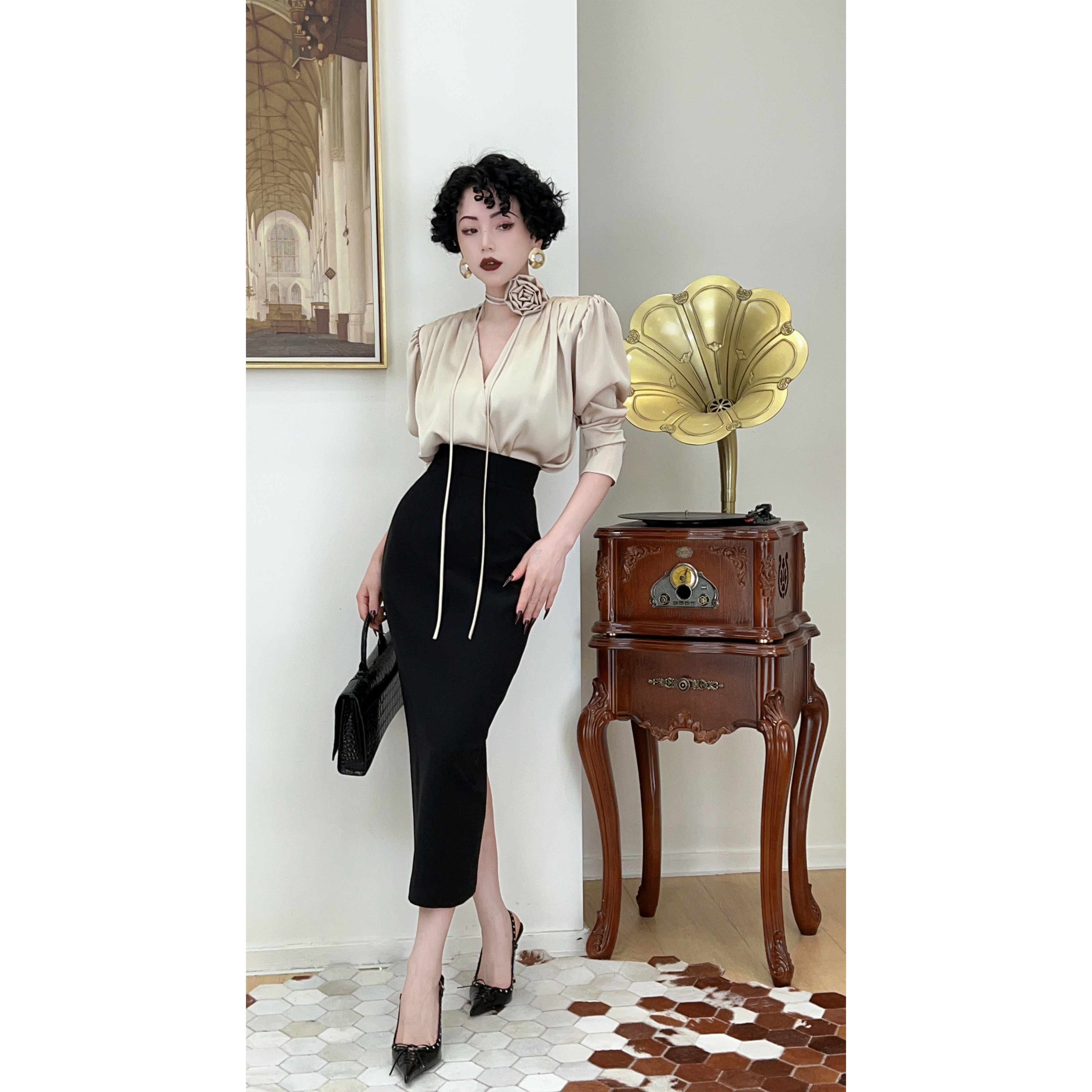 LYXJ【摩登朗姆酒之旅】时尚气质复古光面半身裙10007/11233