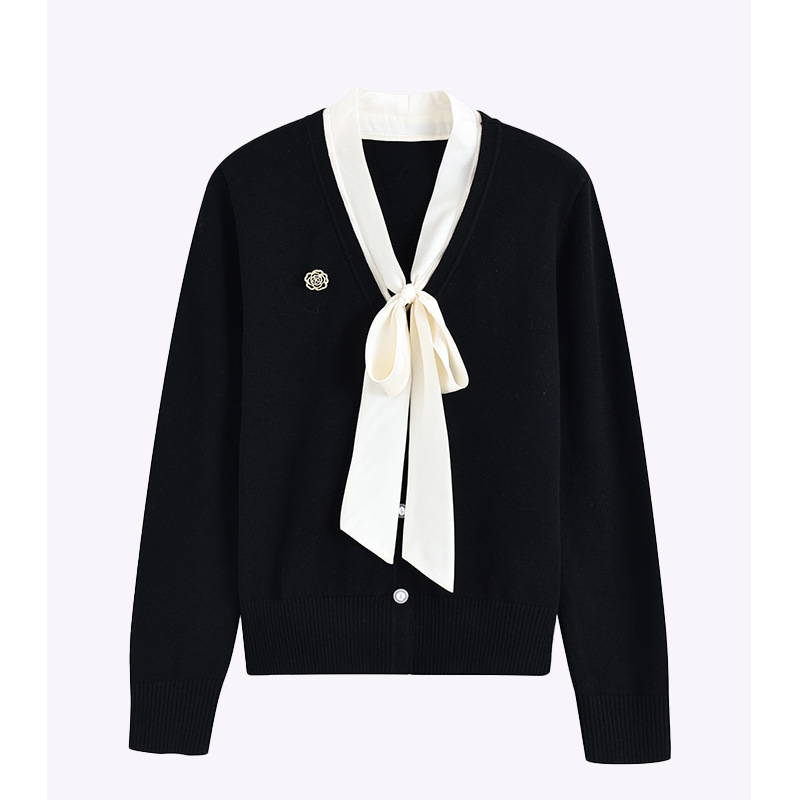 小香风V领蝴蝶结针织衫女2025新款高级感气质别致上衣1477