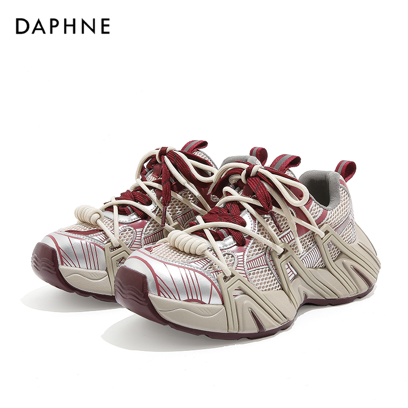 Daphne/达芙妮2025秋冬爆款时尚百搭网面透气女鞋厚底增高老爹鞋