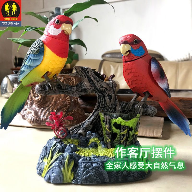[学说话款]仿真声控学说话双虎皮鹦鹉假树摆件录音感应鸟鸣电动