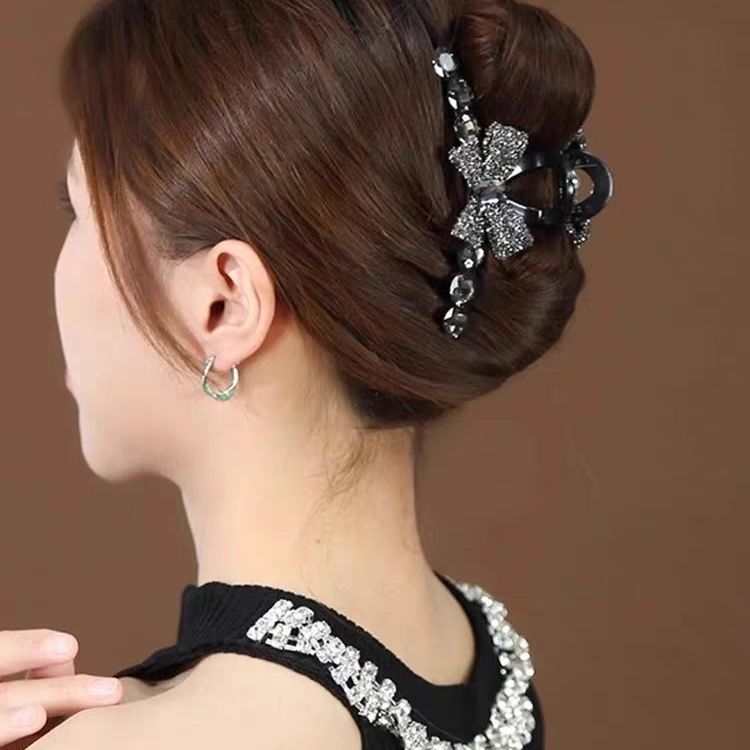 高级感满钻蝴蝶结发夹女后脑勺2024新款抓夹大号鲨鱼夹子发饰头饰