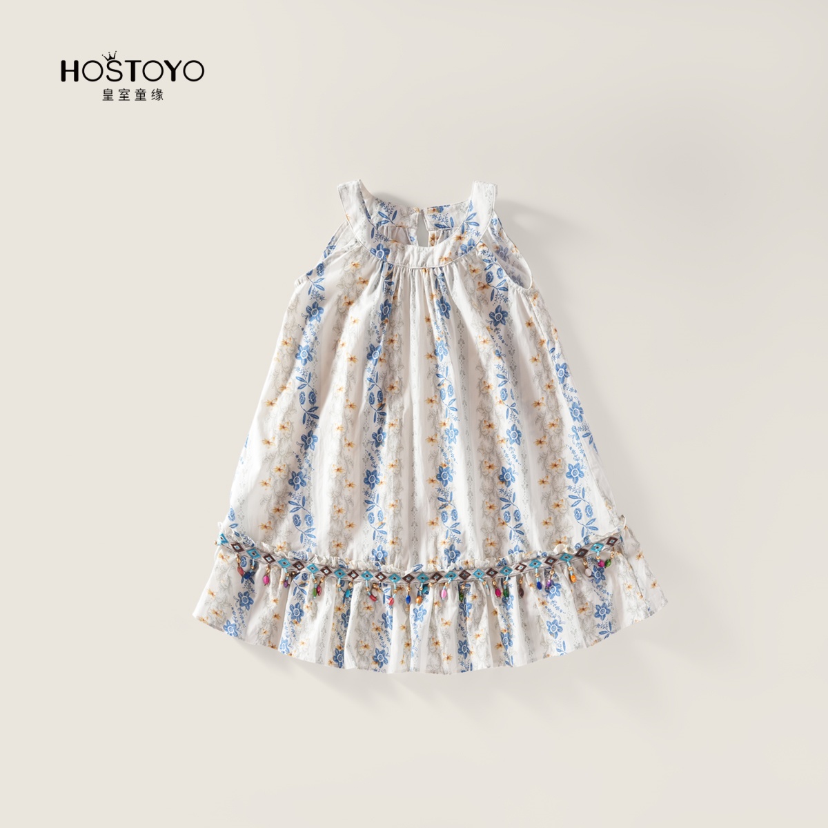 【皇室童缘】夏季碎花女童挂脖公主裙印花田园风连衣裙17630470131