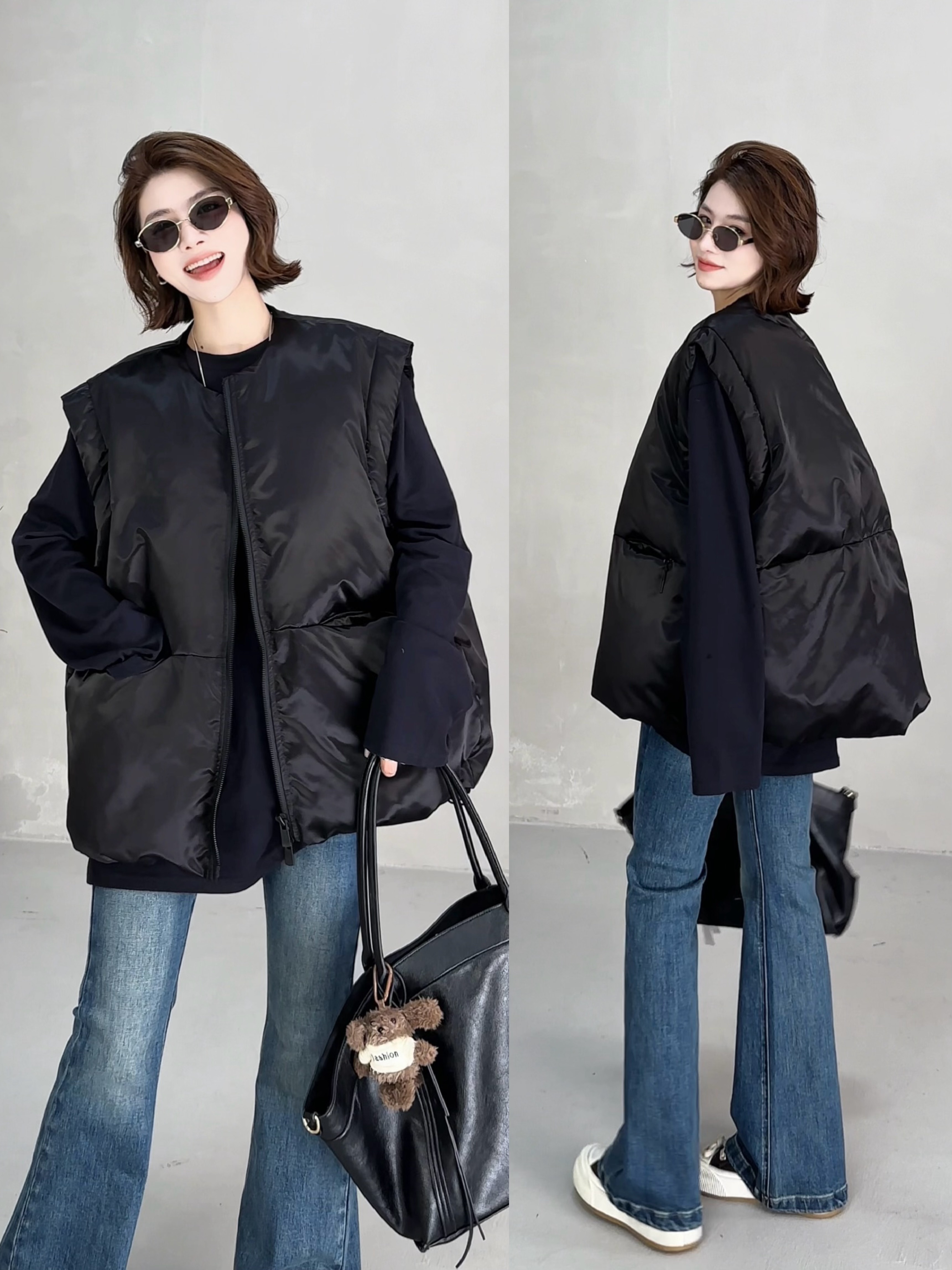 月月 2025秋冬【黑松露】大版宽松马甲极简显瘦羽绒马甲 2510C6589