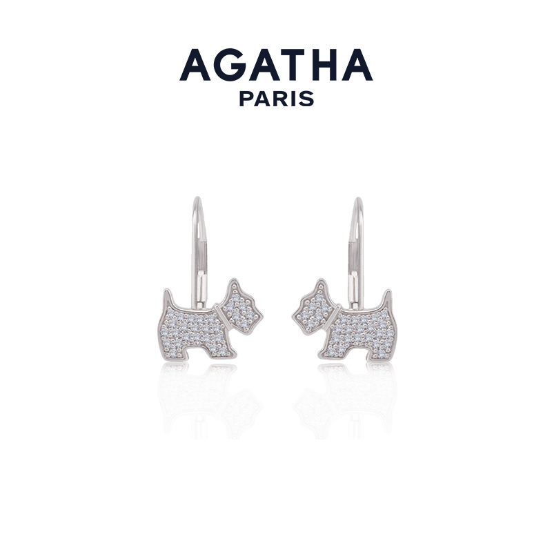 AGATHA 925银合成锆石耳饰 爱心小狗满钻耳环秋冬雅丹风百搭耳扣D