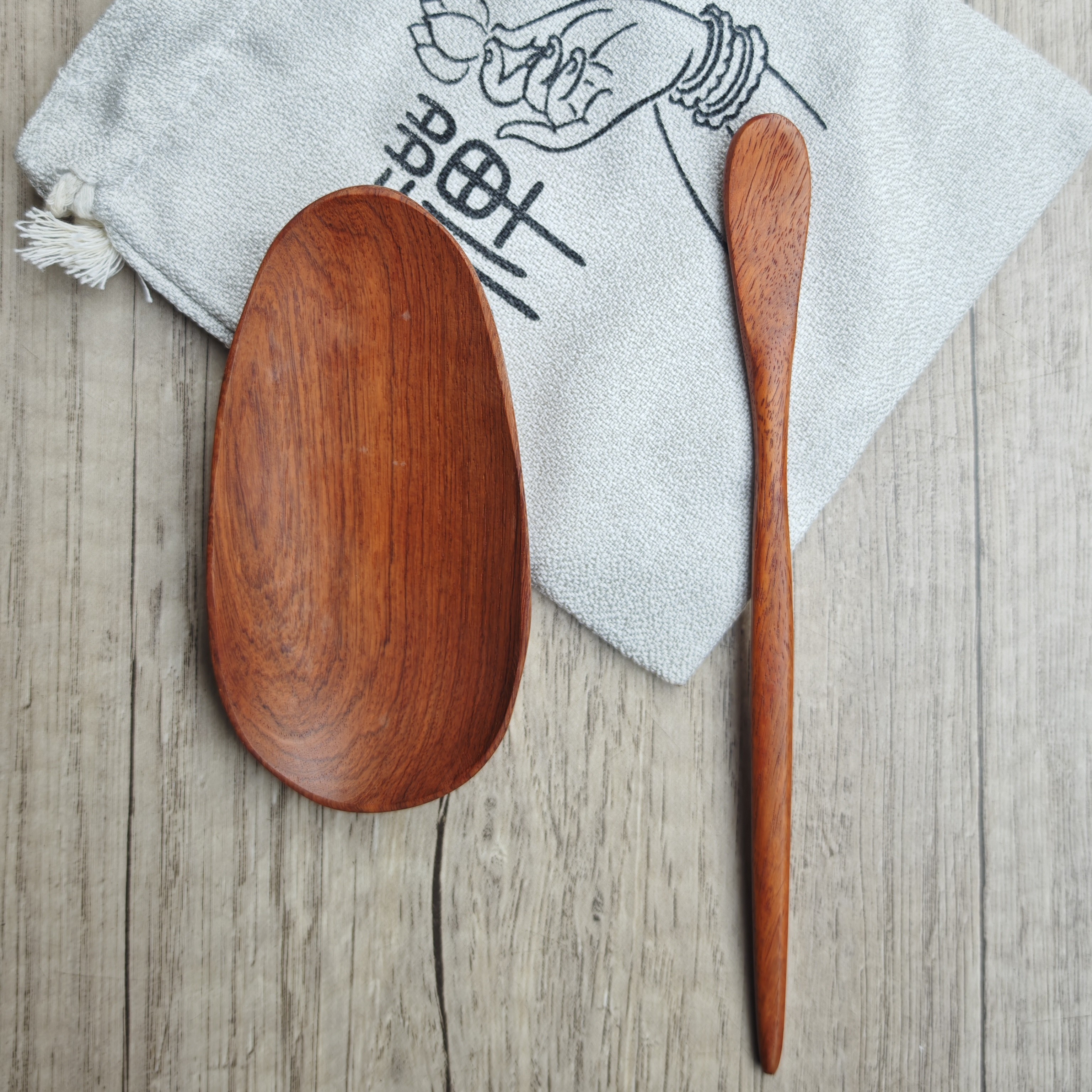 缅甸花梨木 红木 茶则 茶拨套装 大果紫檀 茶铲 茶匙 两件套