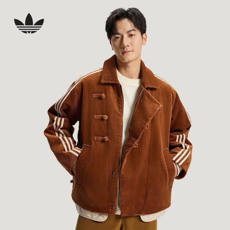 Adidas阿迪达斯三叶草男女同款新中式保暖灯芯绒运动棉服KQ5135