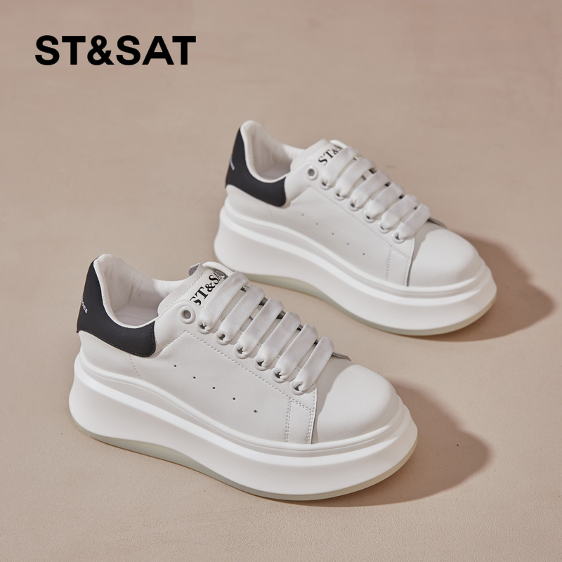 星期六小个子女鞋厚底小白鞋2025春季新款增高百搭板鞋透气不累脚