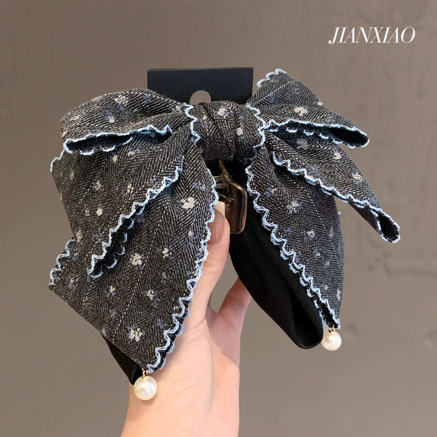 网红甜美布艺蝴蝶结马尾夹少女心撞色抓夹可爱盘发夹温柔发卡秋冬