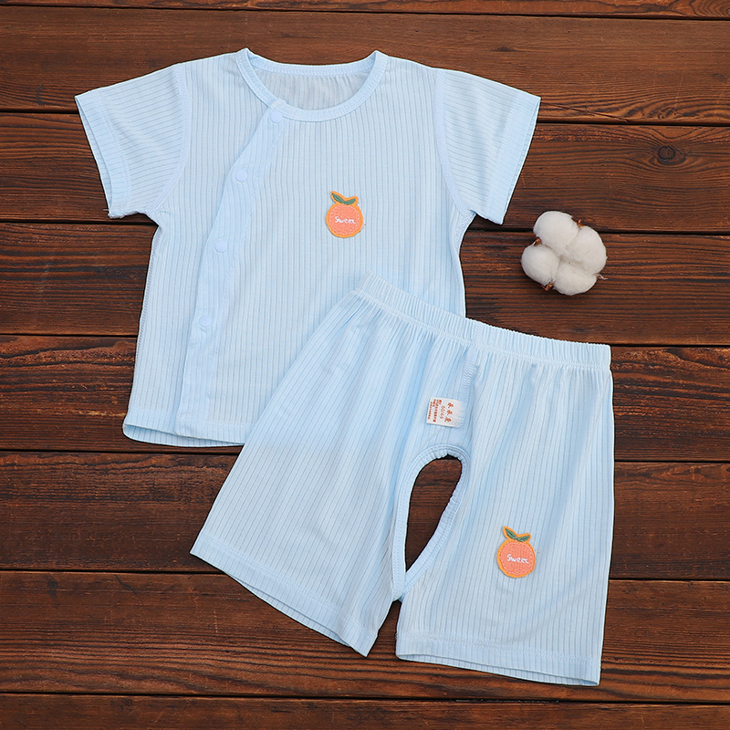 婴儿分体套装短袖薄款冰丝家居服可开档夏季衣服两件套空调服睡衣
