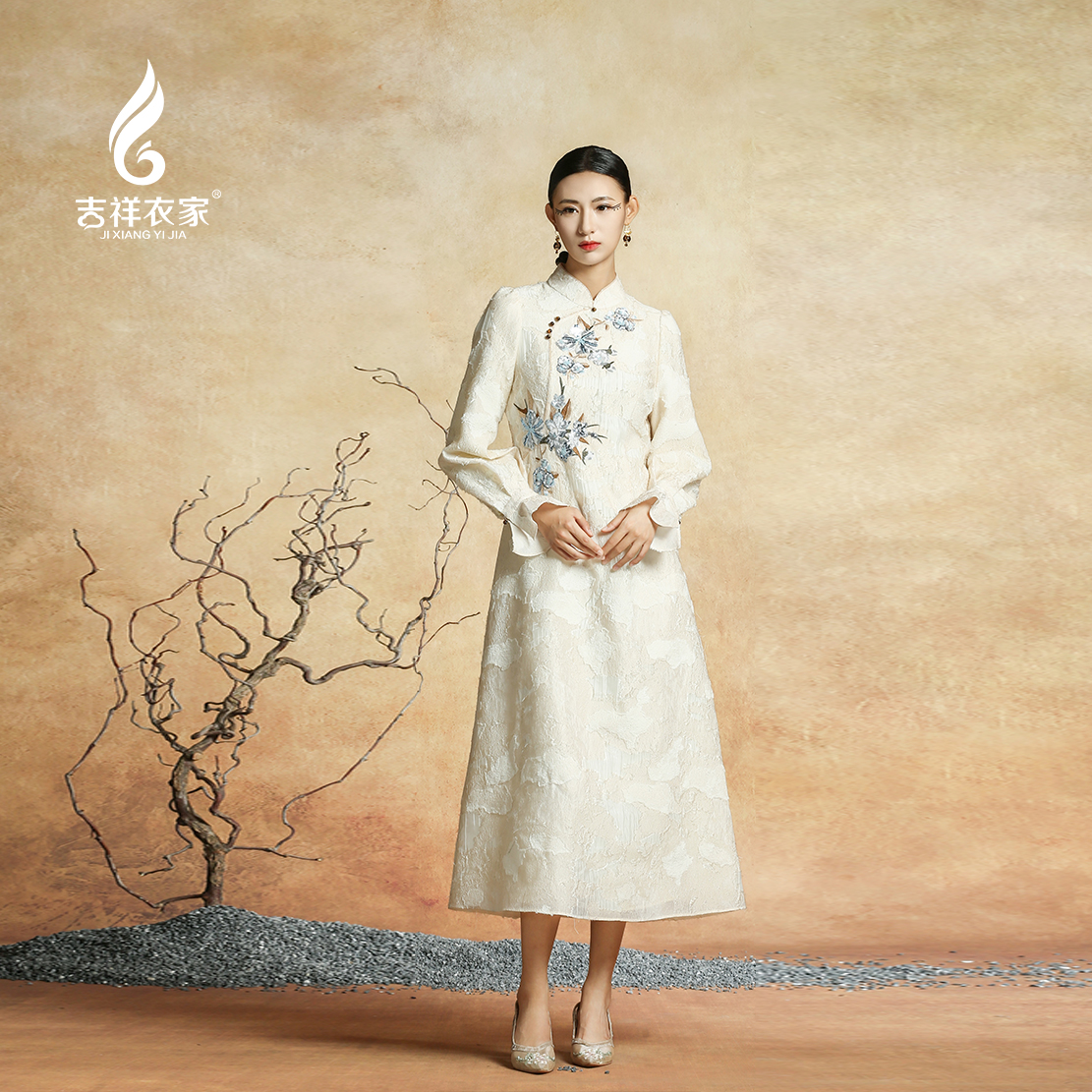 JIXIANGYIJIA/吉祥衣家江畔独步寻花连衣裙新中式穿搭943237064