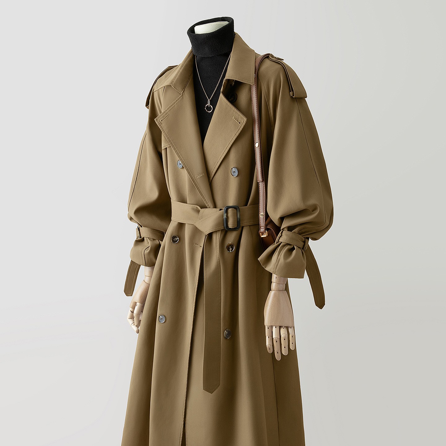 丝柏舍2025秋装新款女装长袖翻领宽松中长款双排扣风衣S53B3374F