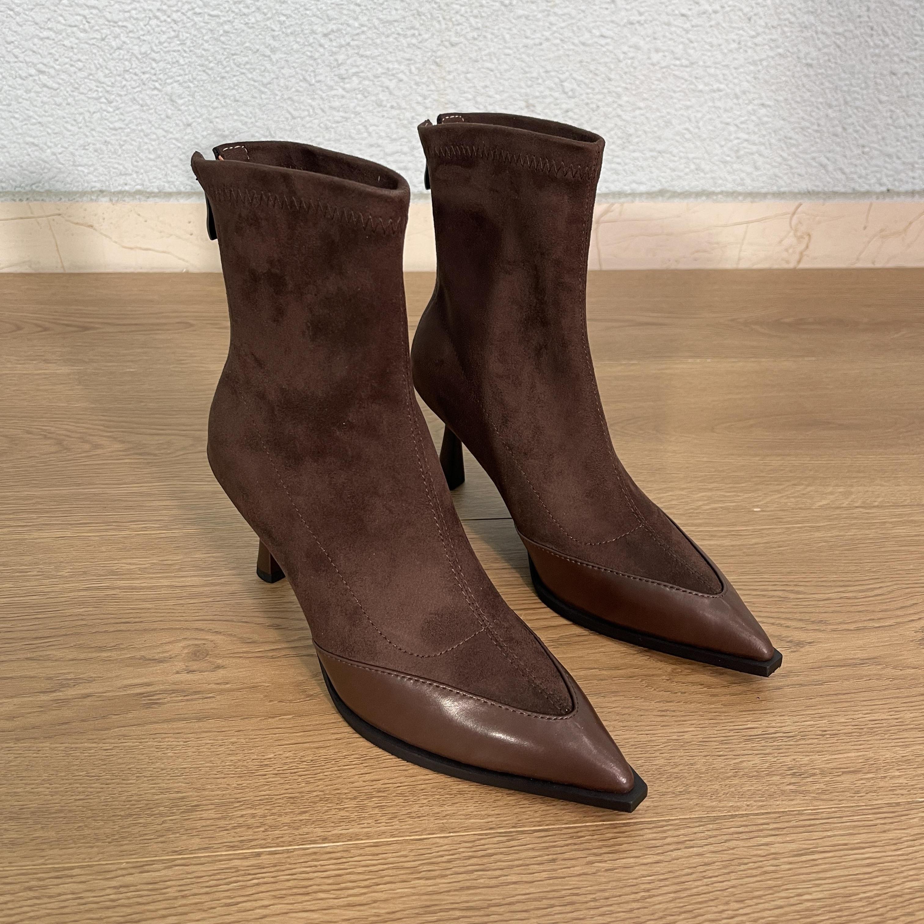 7.5cm  短靴2025年韩风短靴 小众设计时尚细跟瘦瘦靴短筒靴女