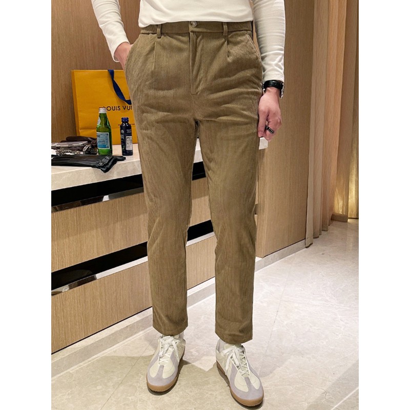 DeweLvum时尚英伦商务百搭灯芯绒直筒裤男新款纯色修身休闲裤男装