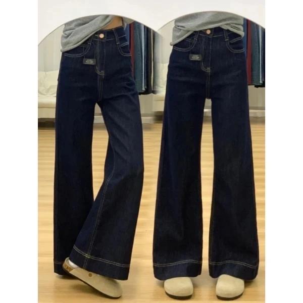 美式复古原牛色微喇阔腿牛仔裤女夏季2025新款宽松显瘦百搭直筒裤