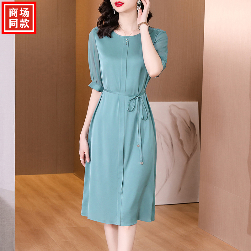 大牌正品桑蚕丝连衣裙2025年夏季新款优雅气质妈妈装重磅真丝裙子