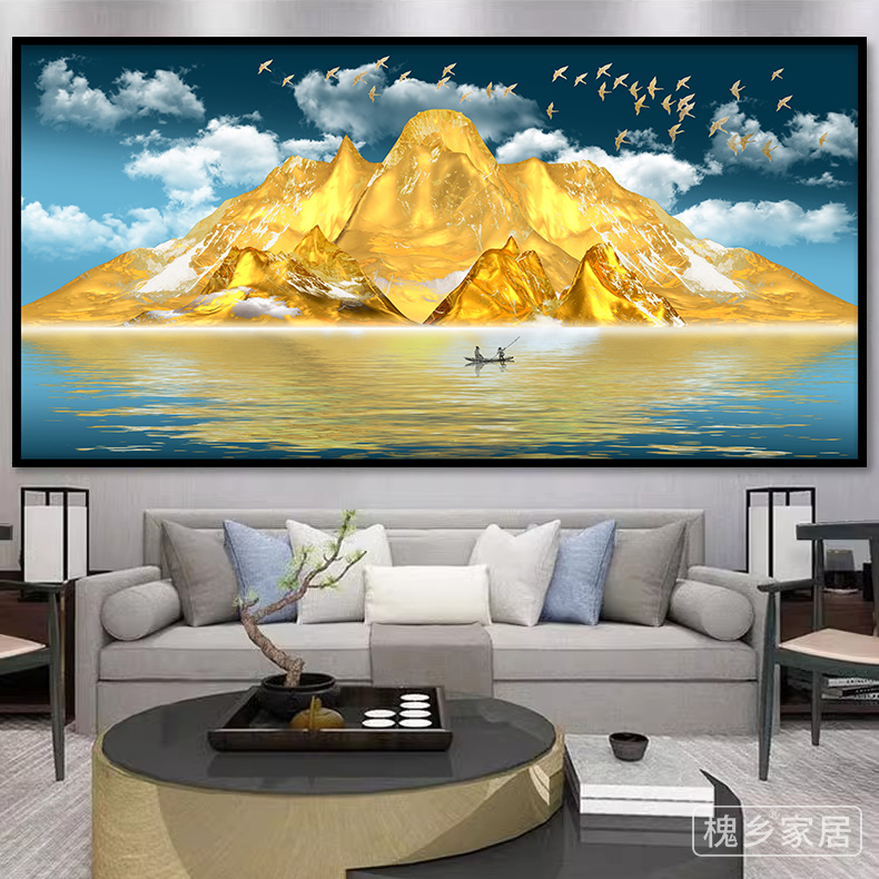 客厅沙发背景墙自粘装饰画墙贴纸山水画3d立体家和万事兴墙纸壁画
