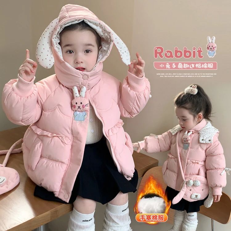 女童棉服2025新款冬季女孩韩版洋气时髦保暖连帽外套女宝宝冬装潮