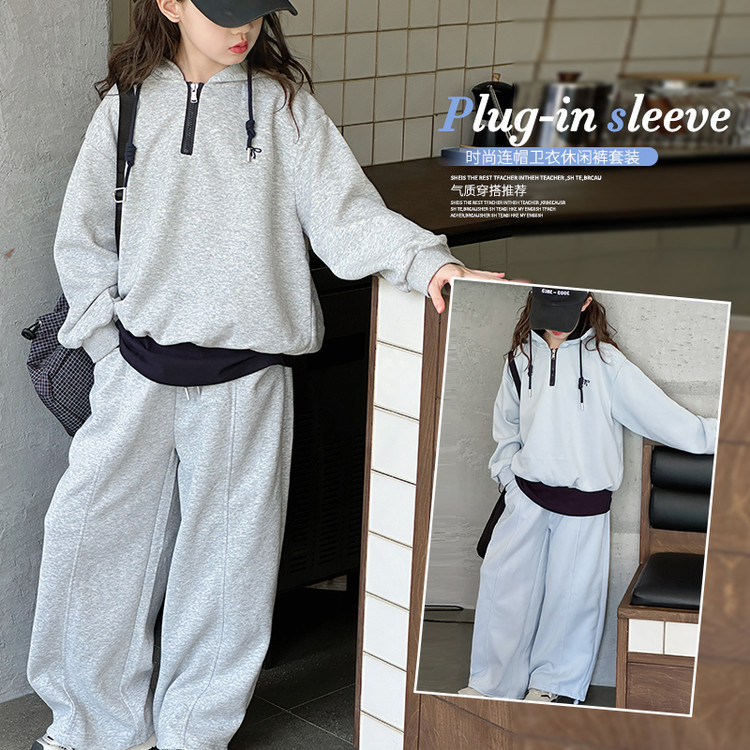 女童卫衣套装春秋儿童时尚连帽运动两件套秋季洋气宽松韩版中大童