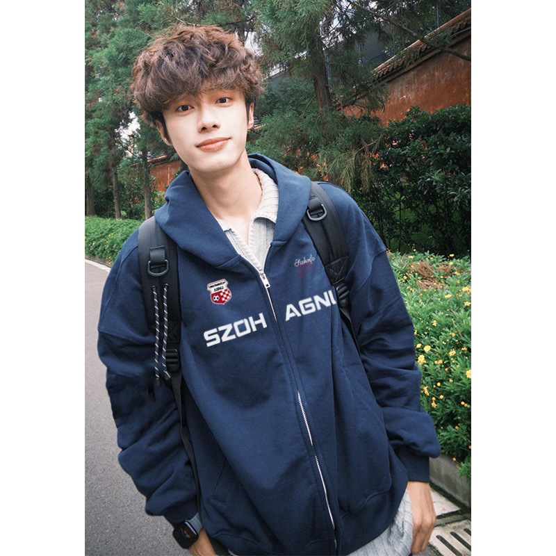 美式创意个性字母印花开衫外套男秋冬季百搭宽松休闲情侣潮牌上衣