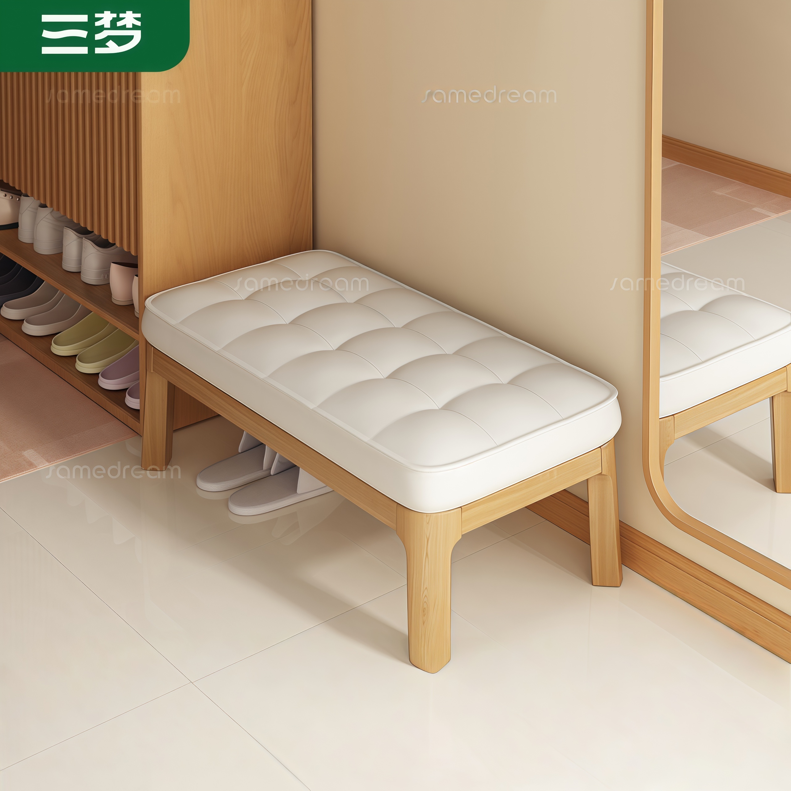 实木换鞋凳家用门口窄软包入户穿鞋凳进门一体鞋柜可坐鞋架长条凳