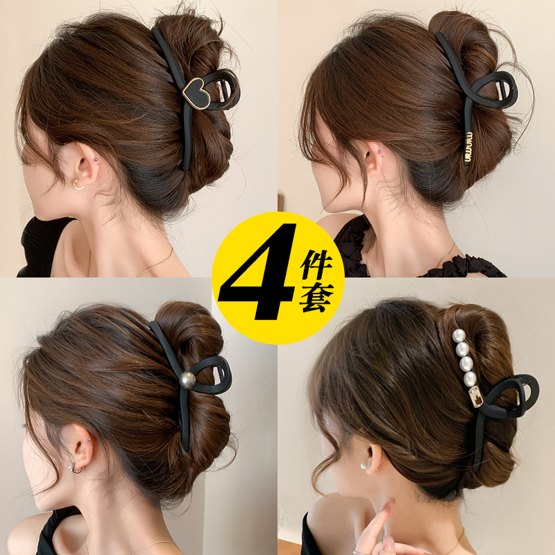 新款黑色磨砂抓夹女大号鲨鱼夹后脑勺盘发发夹发量多头子复古发卡