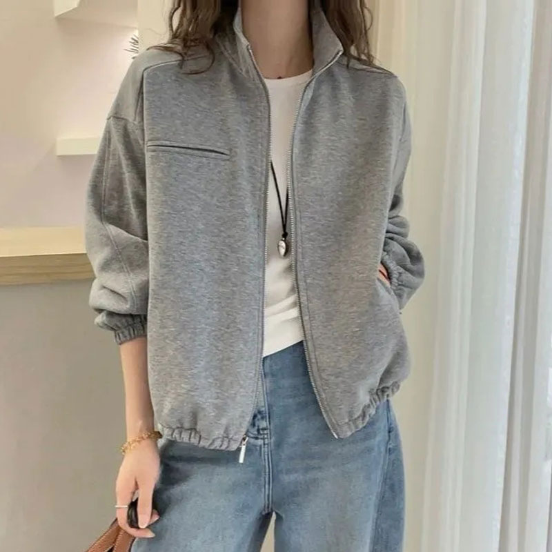 欧洲站2025早春新款欧货休闲运动立领卫衣外套女春秋拉链夹克上衣