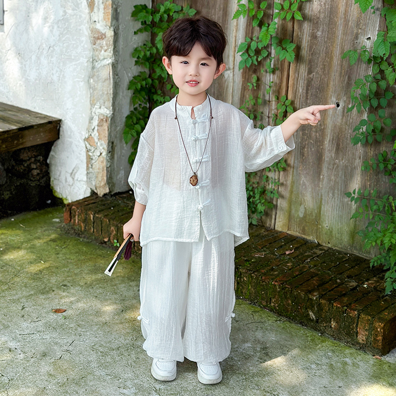 2025夏季潮流童装新中式短袖套装休闲风套装男童童装复古清光曲