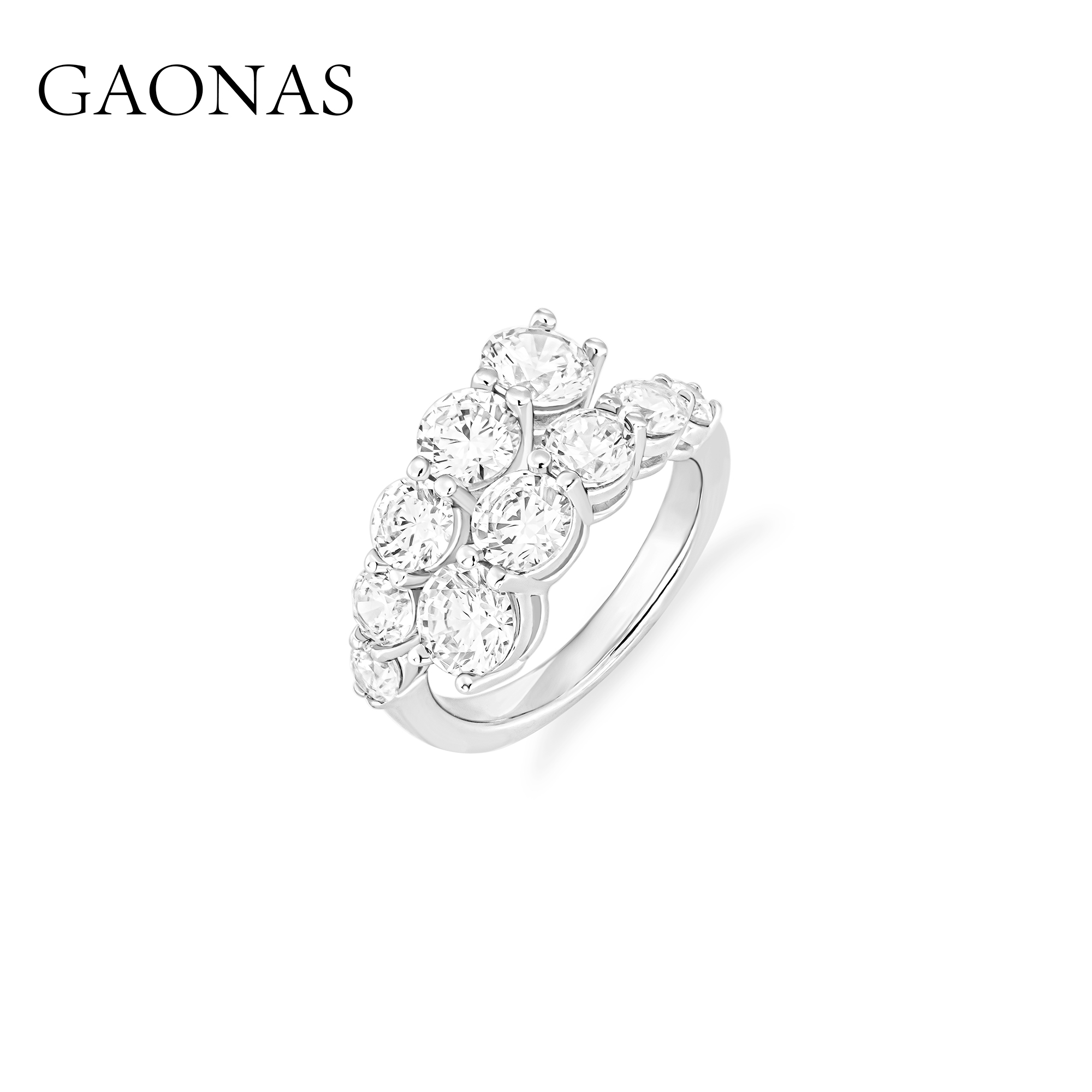 GAONAS 925银合成锆石戒指  时尚百搭贵气白色开口排戒11507JW