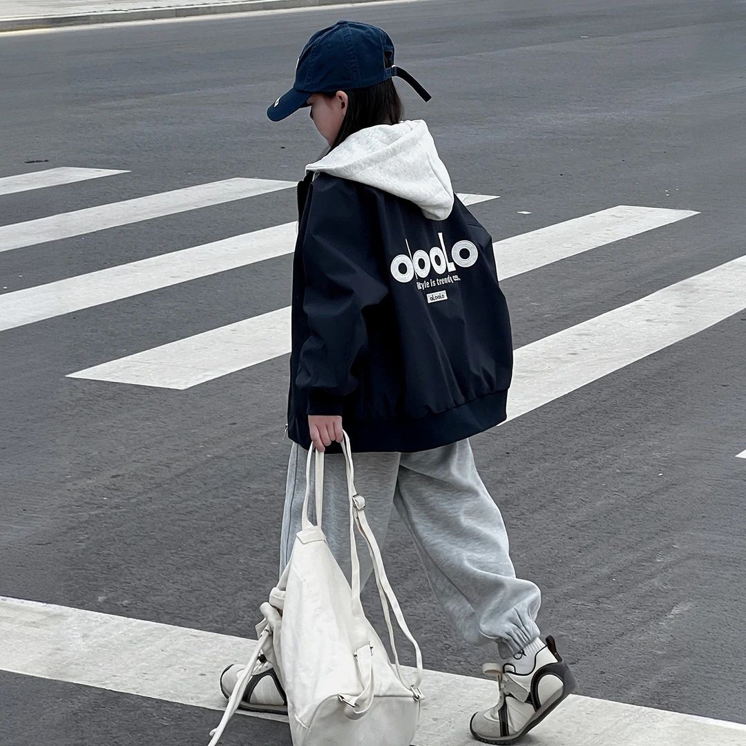 女童外套秋加厚儿童棒球服秋冬洋气时髦假两件连帽上衣中大童秋装