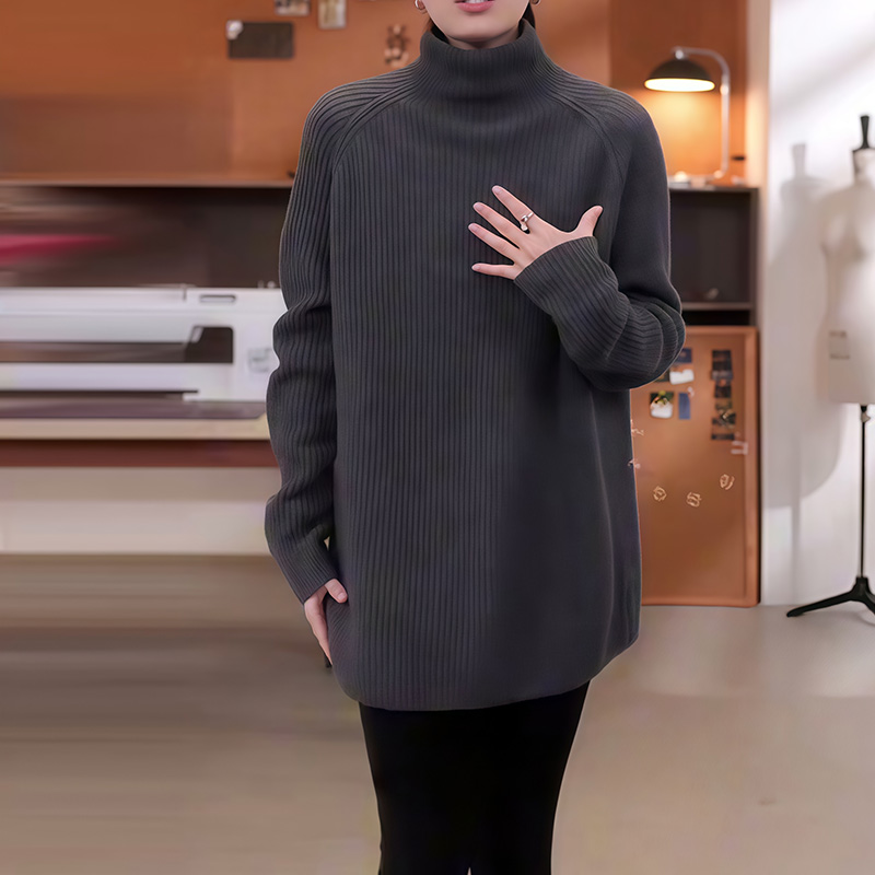 2026冬装新款针织衫保暖高领拉链红色毛衣洋气坑条基础慵懒上衣女