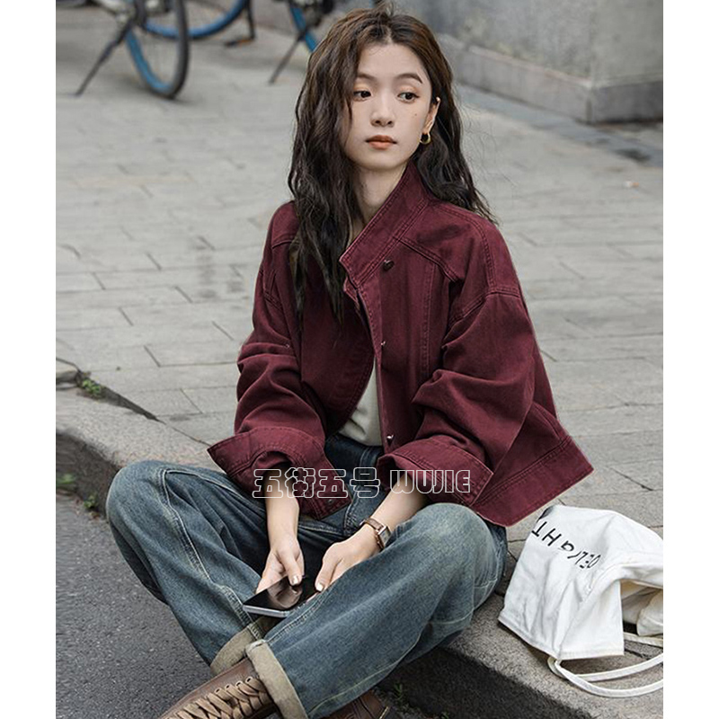 安可拉红休闲牛仔短外套女2025秋港风设计感又酷又飒宽松显瘦夹克