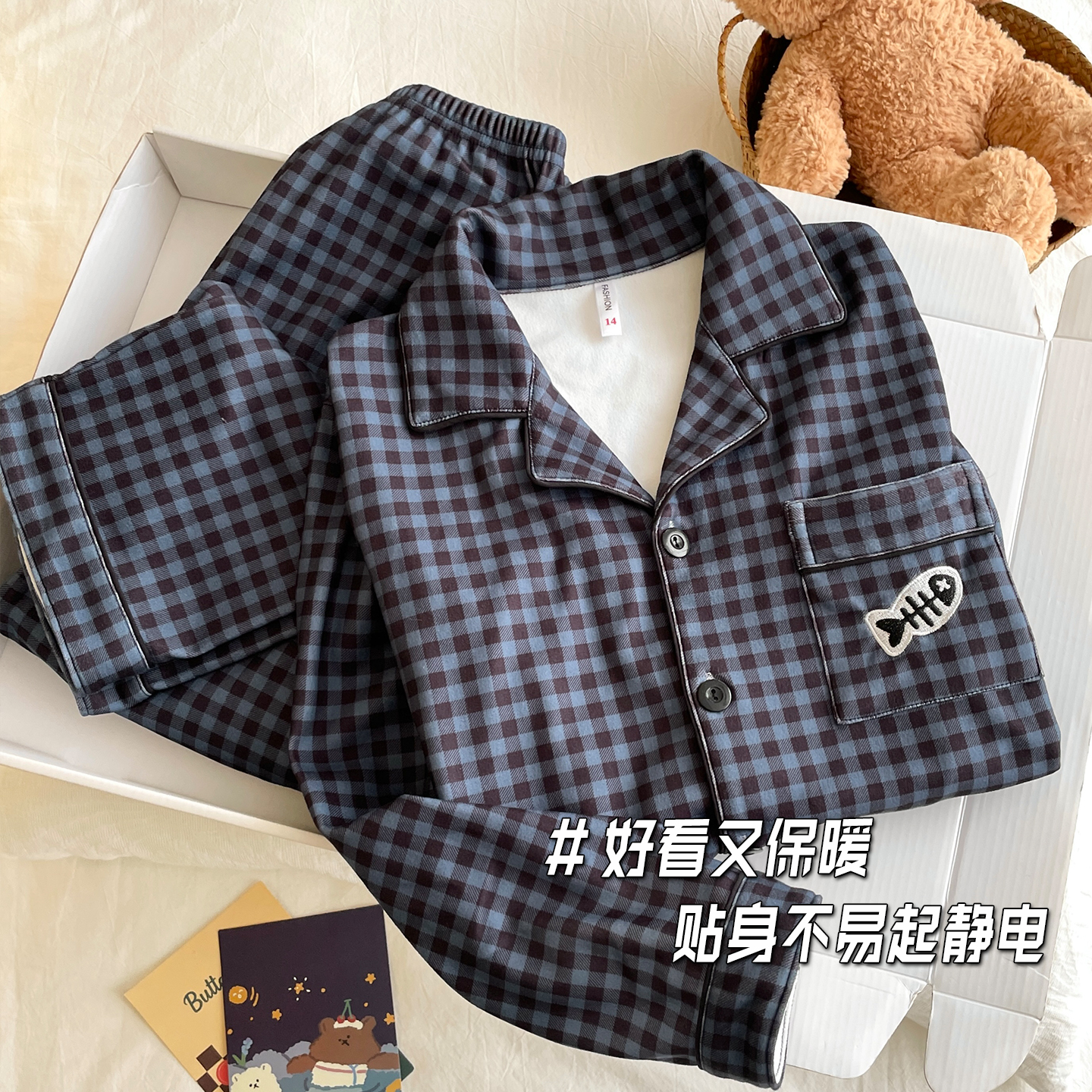 2025新款格子德绒睡衣男女童秋冬款磨毛保暖开衫亲子家居服少女孩