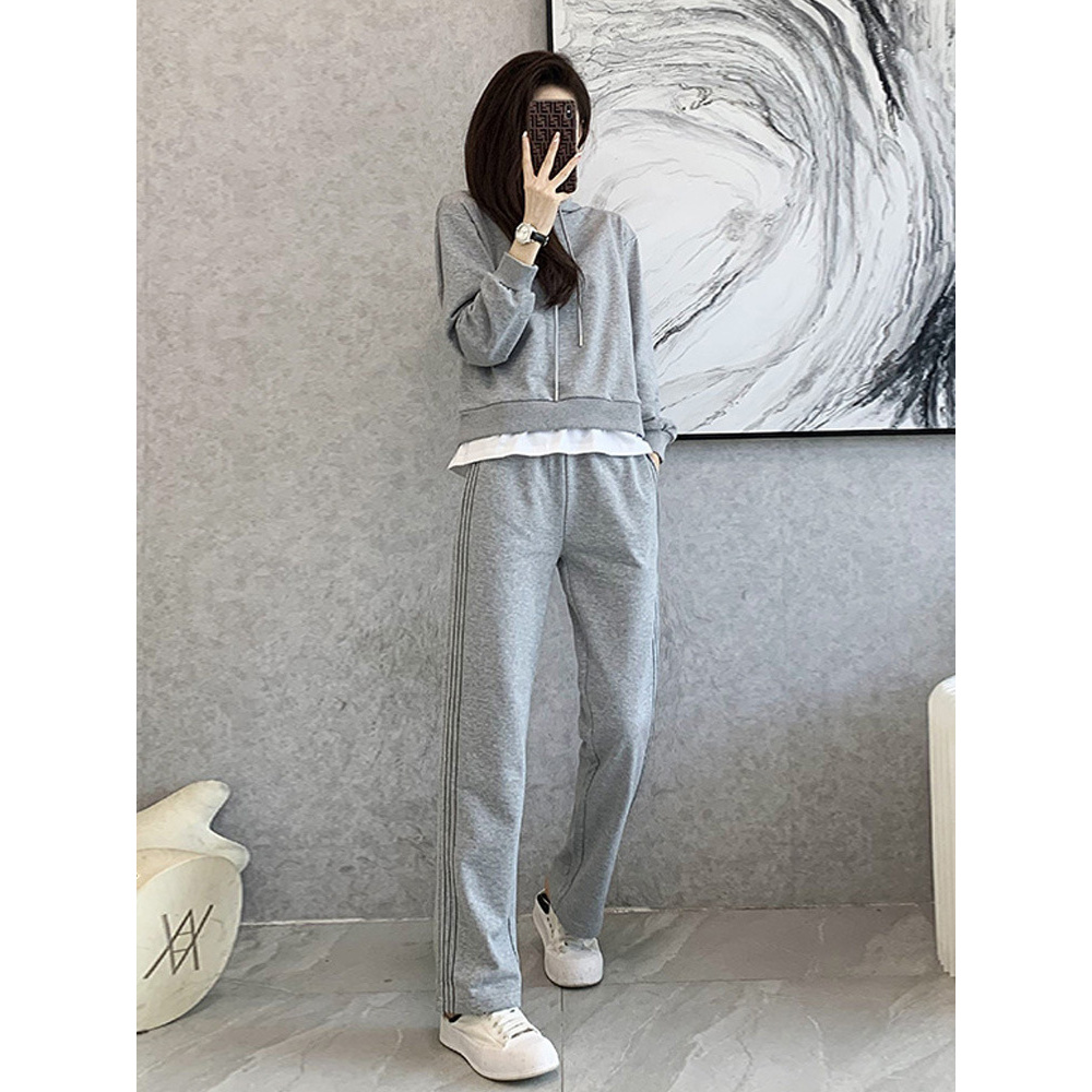 年秋季新款时尚港风减龄洋气休闲运动卫衣两件套装阔腿裤女潮