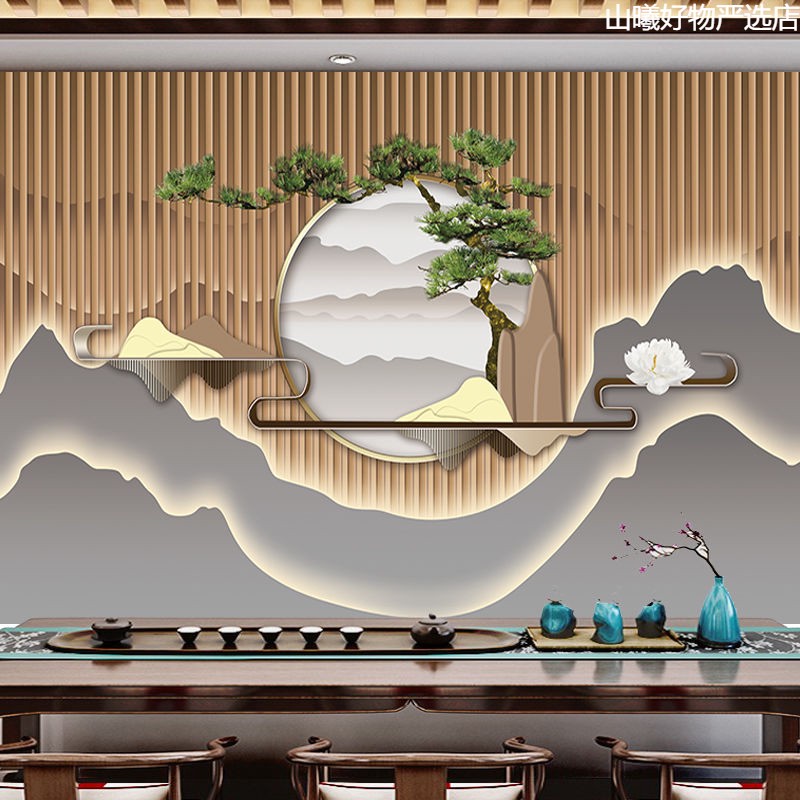 茶室背景墙贴纸中式客厅墙面装饰画壁画贴画墙纸墙壁墙贴自粘壁纸